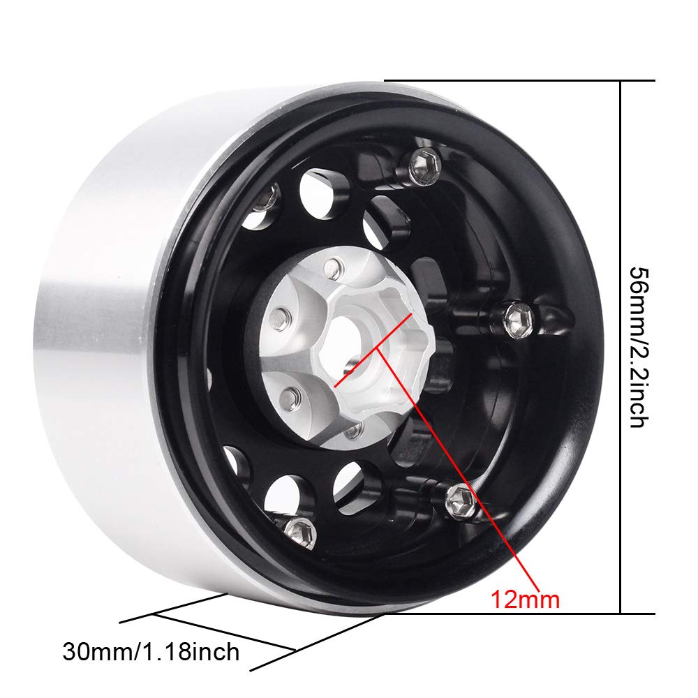 INJORA 4PCS 1,9 Roue Pneus Beadlock RC Jante en Métal pour 1:10 RC Rock Crawler Axial SCX10 pro SCX10 II III TRX4 D90 VS4-10 Redcat Gen 8 7 Pro Enduro(Noir)