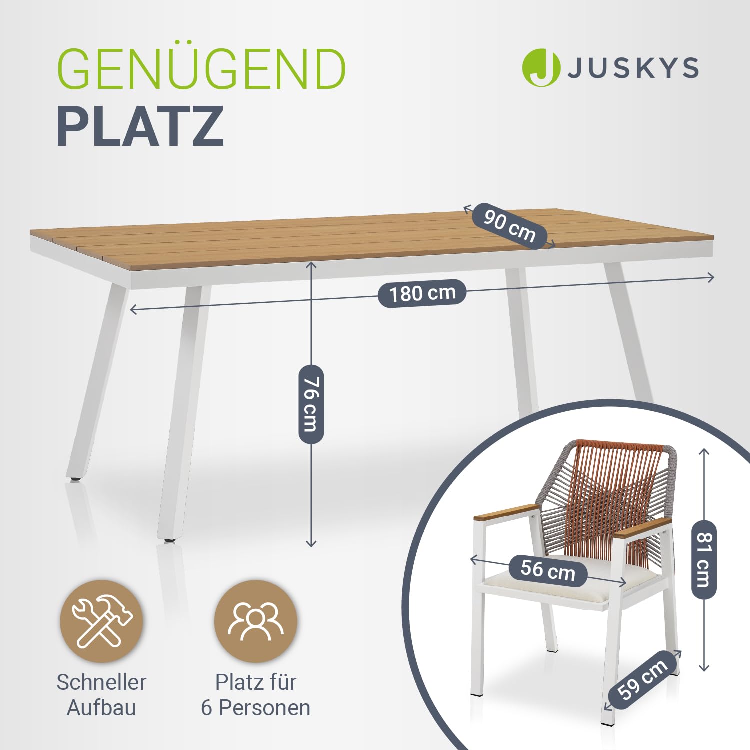Juskys Premium Gartenmöbel-Set Costa Rica - Korrosionsbeständig & schnelltrocknend - Outdoor Möbel mit Esstisch - Wetterfest & UV-beständig