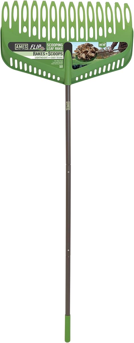 Rastrillo para recoger hojas con tapa, cuidado resistente del césped y el jardín, cabeza extra ancha, verde
