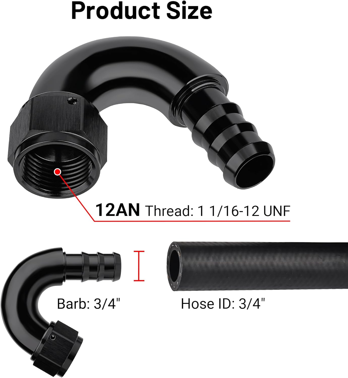 EVIL ENERGY 12AN 150 Degree Push Lock Fitting One Piece Full Flow Hose End
