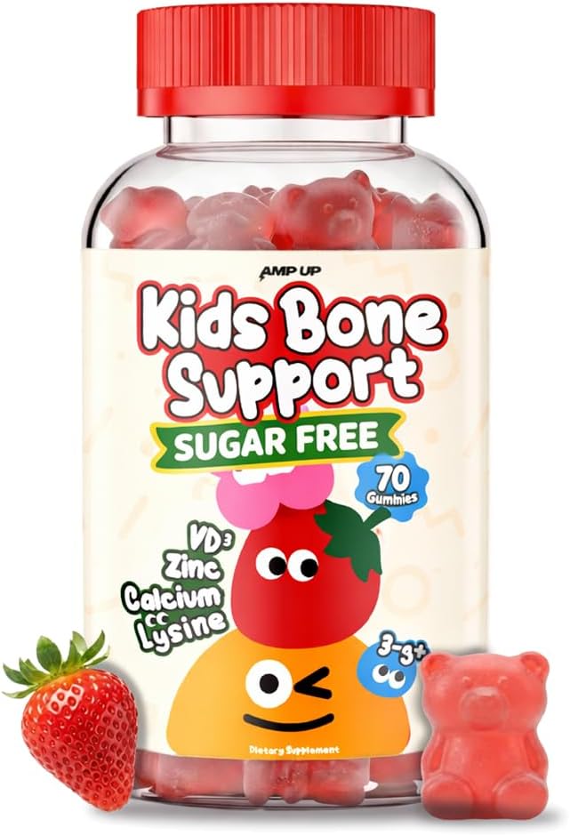 AmpUp Sugar Free Growth Supplement for Kids & Teens - Vitamin D, Calcium, L-lysine & Zinc, Bone Strength,Healthy Growth, Tall Nutrition, Picky Eater, Taller, Natural Strawberry Flavor, 70 Count
