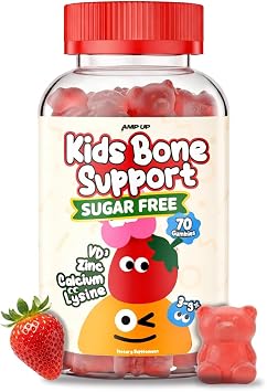 AmpUp Sugar Free Growth Supplement for Kids & Teens Strawberry Flavor, 70ct | Natural Strawberry Gummies,Vitamin D, Calcium, L-lysine & Zinc, Bone Support, Height Growth,Tall Nutrition,Picky Eater,Taller