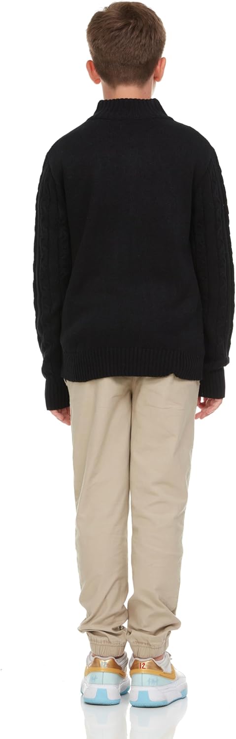 Boys Quarter Zip Cable Knit Sweater – Classic Warm Pullover for Kids. Black, Navy, Red - Image 4