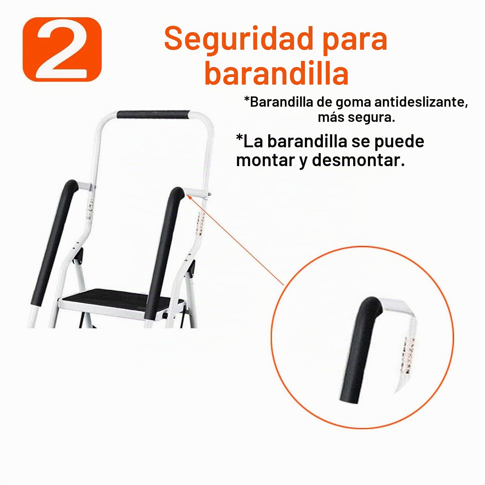 Escalera de 4 peldaños con barandilla, plegable con seguridad, fácil de almacenar, soporta hasta 150 kg, EN131