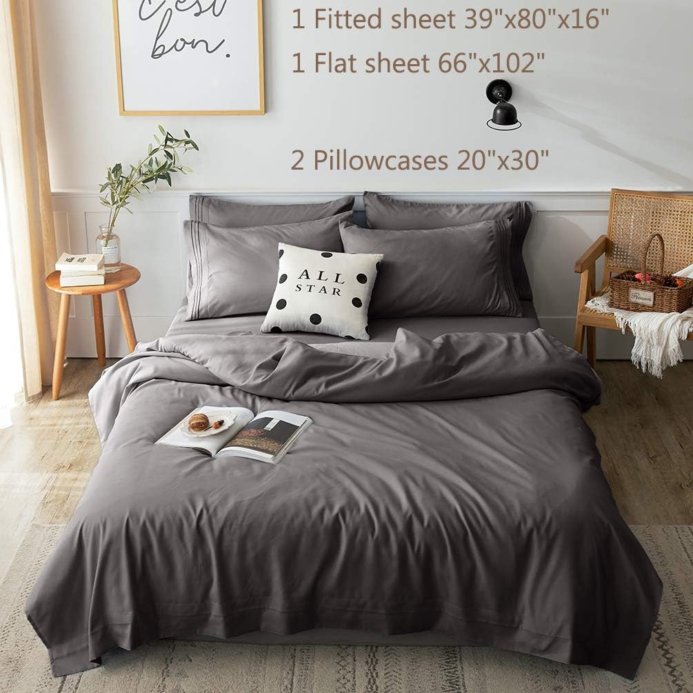 LBRO2M Bed Sheets Set Twin XL Size 4 Piece 16 Inches Deep Pocket 1800 Thread Count 100% Microfiber Sheet,Bedding Super Soft Quality,Wrinkle Cool Warm,（Dark Grey）
