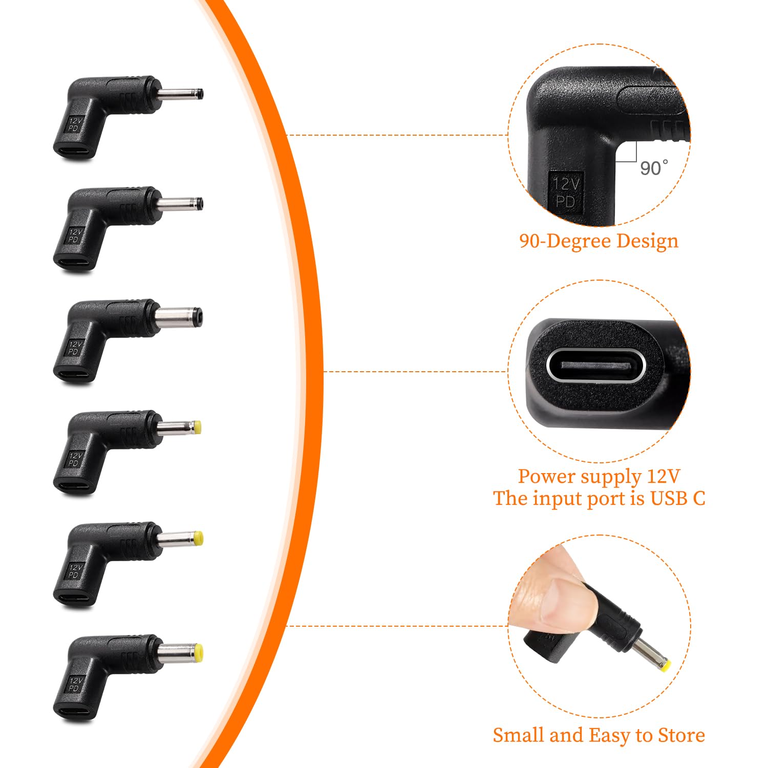 6 Sztuk USB C do DC 12V Adapter, USB 3.1 Typu C USB-C Żeński do DC Męski Adapter PD Emulator Trigger 90 Stopni Kątowy, do Routerów, Modemów Optycznych, Sprzętu Monitorującego