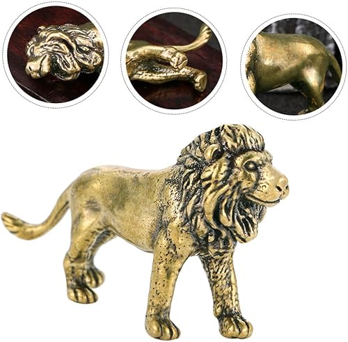 Vista 7 de 2 piezas de latón león adorno figura de león ornamento casa adornos feng shui león estatua de león té mascota prosperidad estatua guardián león