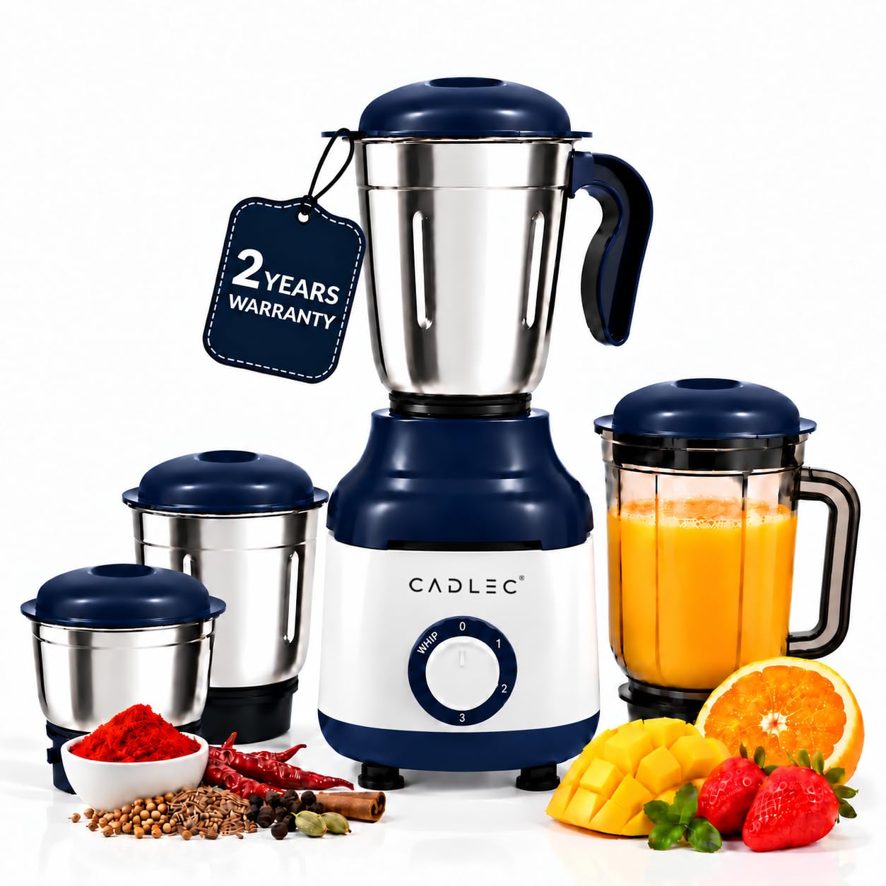 CADLEC MixCraft 750W Mixer Grinder with 4 Jars | Multi-Purpose Mixer, Blender & Juicer | Powerful Motor for Grinding, Blending & Juicing | Durable ABS Body | 2-Year Warranty, Navy Blue - Image 1