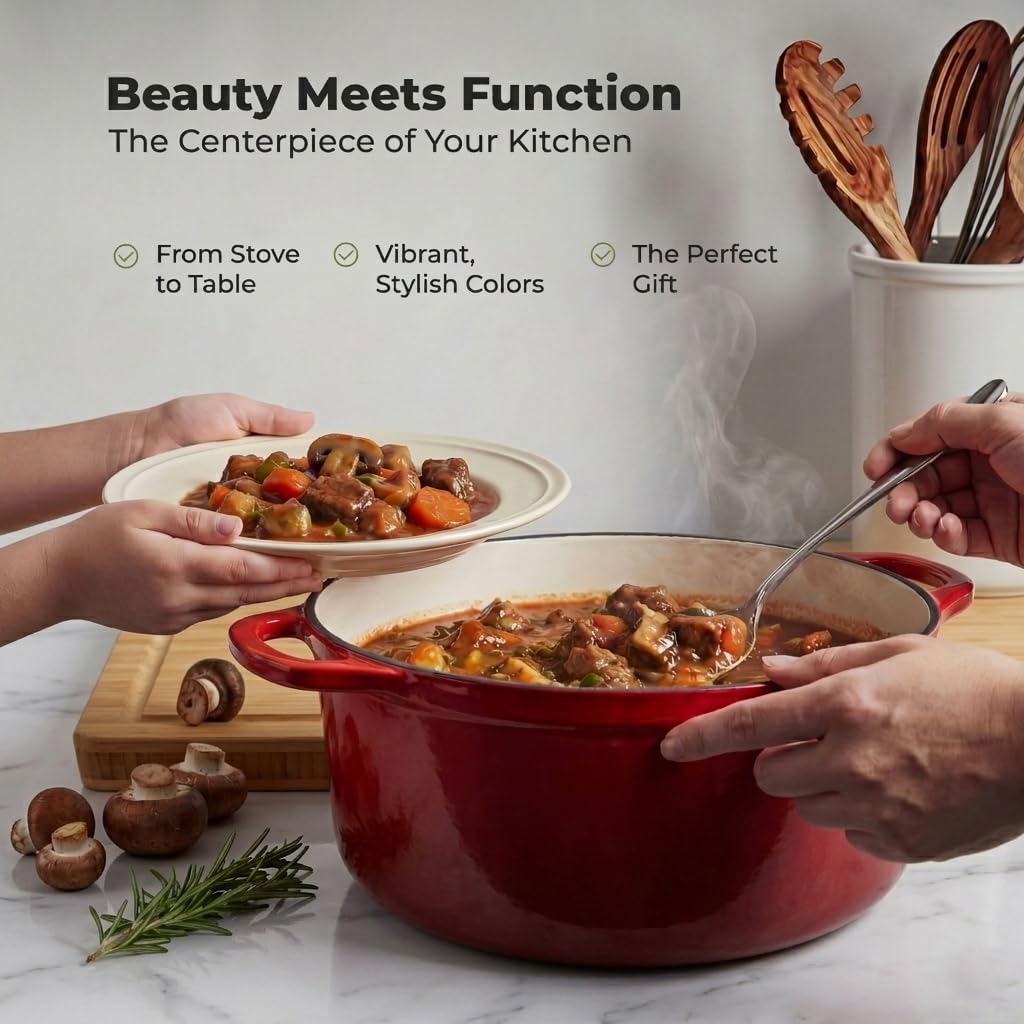 Zulay Olla holandesa de hierro fundido esmaltado de 6 cuartos con tapa, apta para horno hasta 260.0 °C, perfecta para hornear pan, guisos, estofados y cazuelas, utensilios de cocina de hierro fundido
