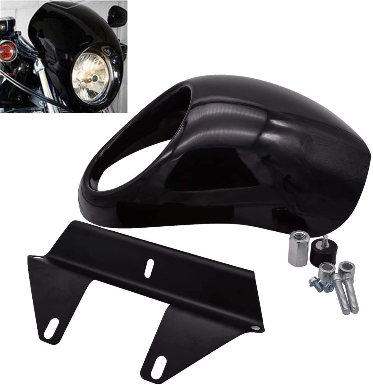 KaTur Headlight Fairing Covers Front Head Light Cowl Fork Mount Headlamp Visor Bracket Kit for 1973 Up Harley Sportster Cafe Drag Dyna FX XL