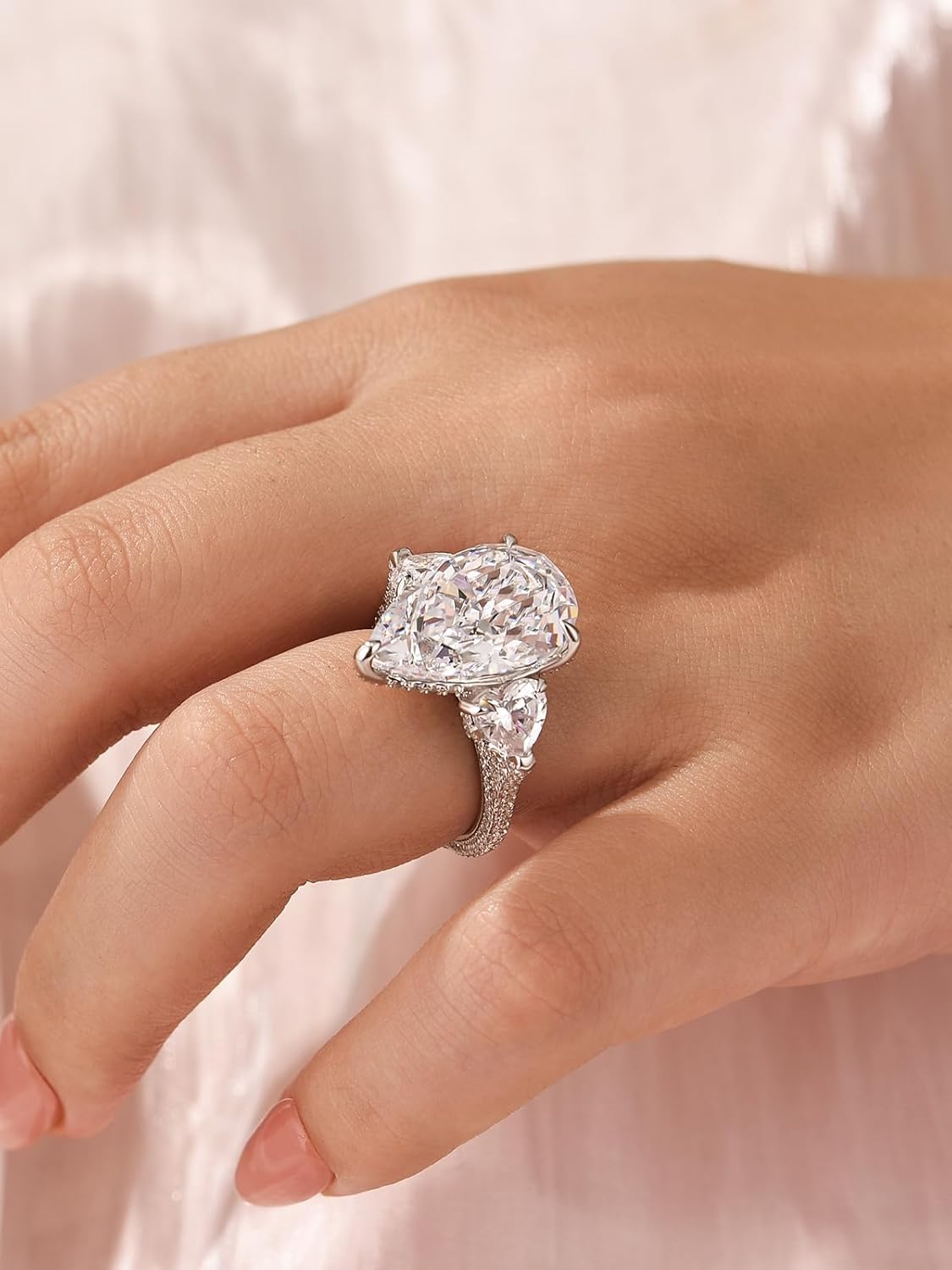 Luxury 8.0 CT Pink Stone Pear Cut Engagement Ring for Women, S925 Silver Three-Stone AAAAA Cubic Zirconia Promise Ring - Image 5