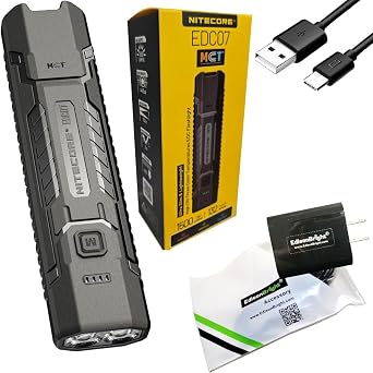 مصباح يدوي Nitecore EDC07 مسطح وأنيق EDC، 1500 لومن، قابل لإعادة الشحن، أبيض بارد/دافئ/محايد قابل للتبديل، خفيف الوزن للحمل اليومي مع شاحن EBR أسود