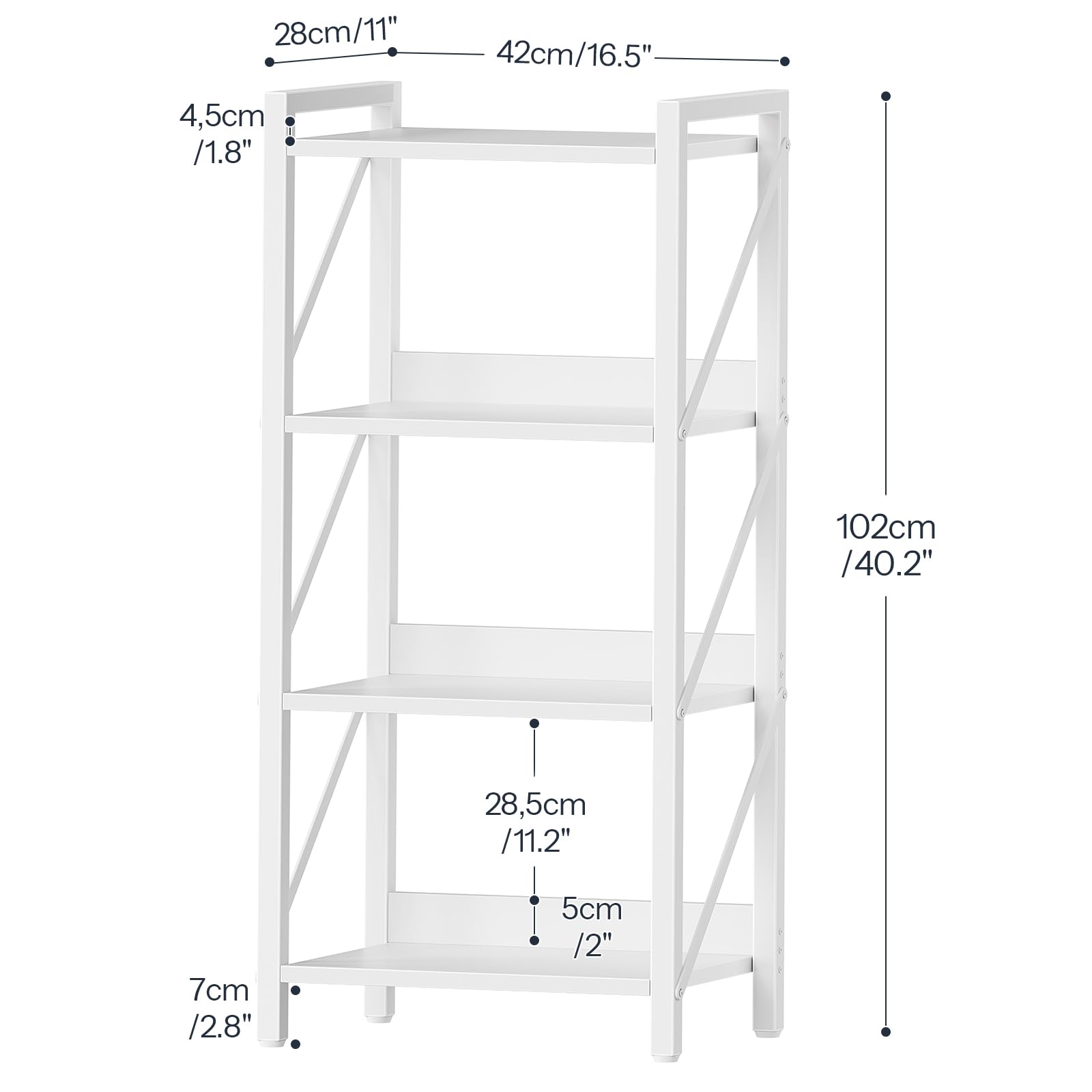 HOOBRO Scaffale a 4 Ripiani in Stile Moderno, Libreria Angolare, Scaffale a Scala, con Struttura in Metallo, per Soggiorno, Camera, Ufficio, Cucina o Ingresso, Bianco EWW40SJ01