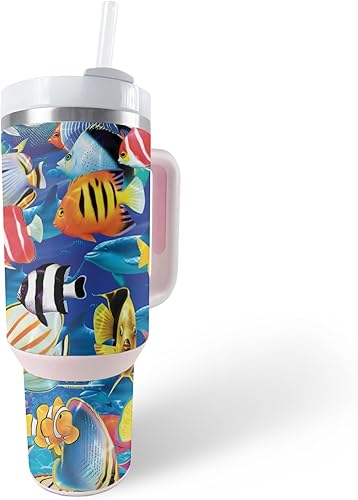 MightySkins Skin - Vaso de vinilo compatible con Stanley The Quencher H2.0 FlowState de 40 onzas, diseño de pez tropical, funda protectora, duradera disponible en Yaxa Peru