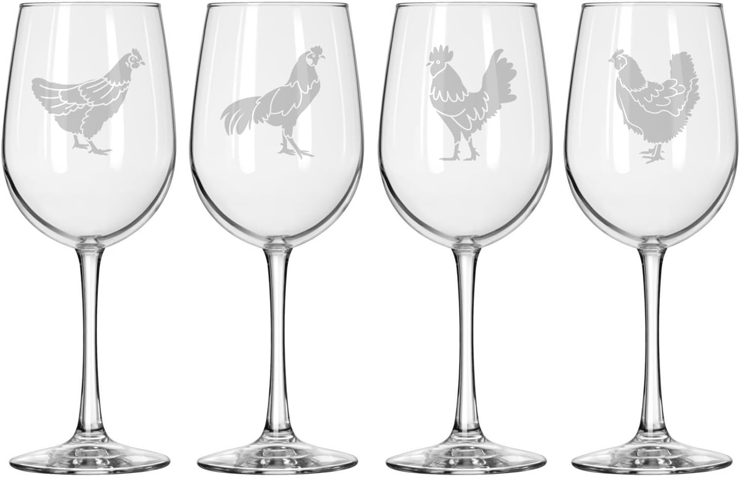 MIP Set of 4 Wine Glass for Red or White Wine Gift Chicken Collection (16 oz Tall Stemmed)