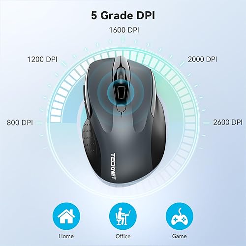 Miniatura 2 de TECKNET Mouse inalámbrico Bluetooth, mouse de computadora con 6 botones, 5 niveles de DPI ajustables, duración de la batería de 24 meses, mouse
