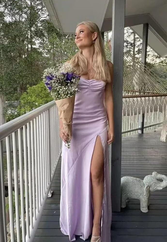 OAHGNIJ Spaghetti Strap Satin Prom Dresses for Women Long Pleated Corset  Bridesmaid Formal Dress with Slit 2025 LS75 0 Black at Amazon Women's  Clothing store