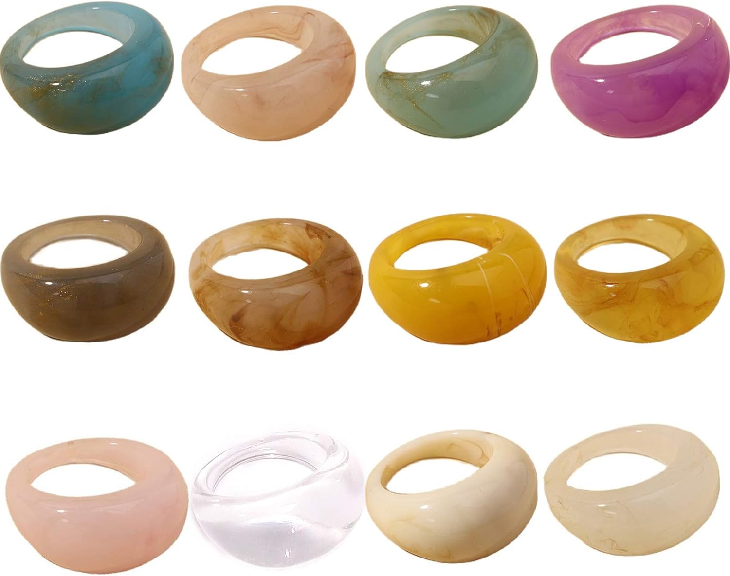 Set Resin Colorful Wide Thick Dome Knuckle Finger Stackable Joint Ring Retro Acrylic Transparent Vintage Jewelry Party Elegant Handmade Gift Diameter 18mm Stylish Bold