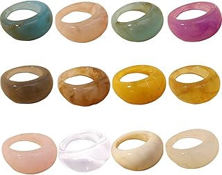 Set Resin Colorful Wide Thick Dome Knuckle Finger Stackable Joint Ring Retro Acrylic Transparent Vintage Jewelry Party Elegant Handmade Gift Diameter 18mm Stylish Bold