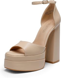 High Heels Chunky Block Platform Heels for Women Ankle Strap Sexy Open Square Toe Heels Dressy Pumps Sandals