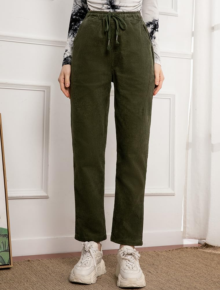 FTCayanz Donna Pantaloni Larghi Cotone Pantalone Vita Alta Harem Pantaloni di Velluto a Coste