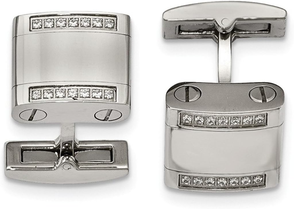 Stainless Steel CZ Square Cuff Links