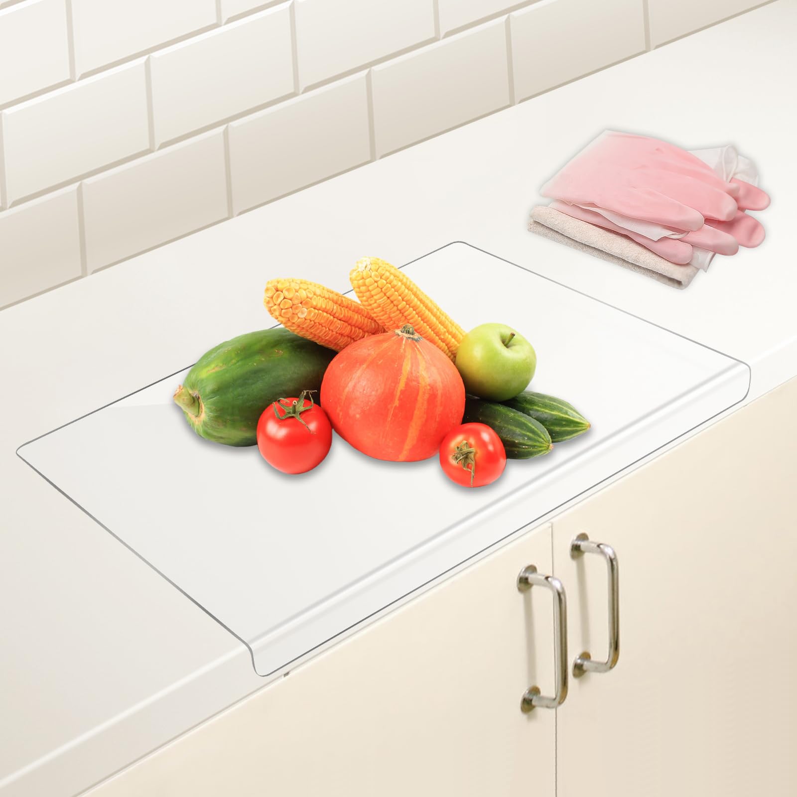 AHIER Acrylic Cutting Board with Counter Lip, 17" x 13" Large Clear Cutting Board for Kitchen Countertop, Non-Slip Cutting Board with Lip for Countertop Protector, Home, Kitchen Gadgets