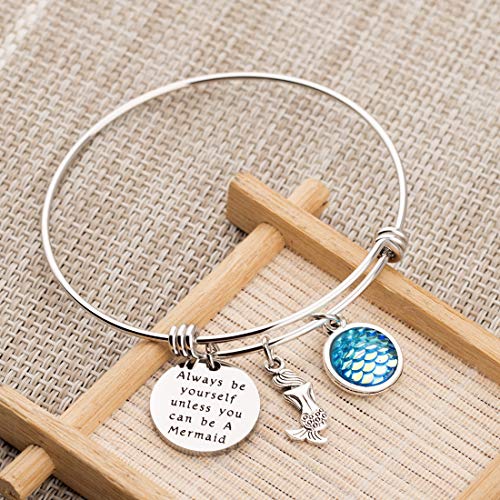 Zuo Bao Inspirational Gift Mermaid Scales Charm Bracelet Sea Mermaid Quote Always Be Yourself Unless You Can Be A Mermaid Bracelet Bangle3
