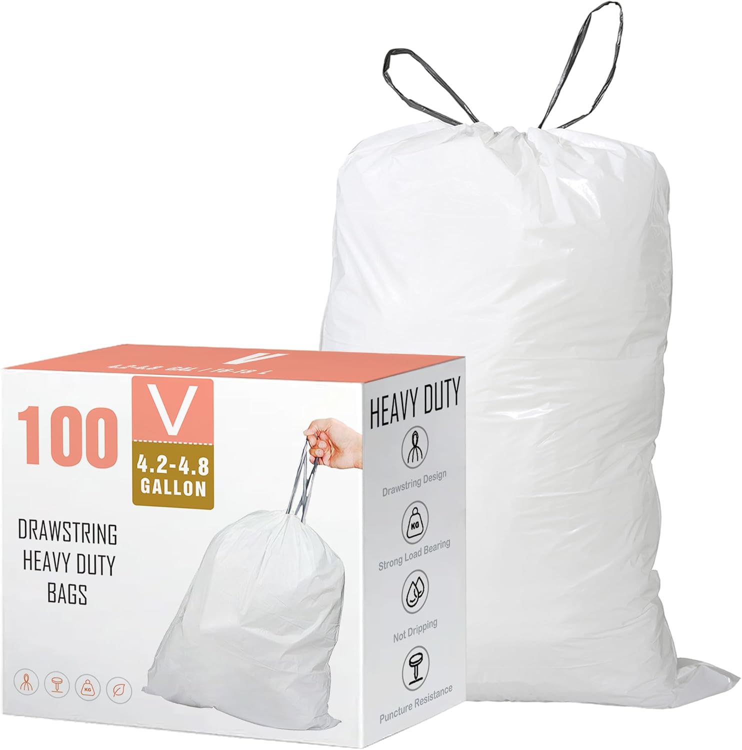 Code H (200 Count) 8-9 Gallon Heavy Duty Drawstring Plastic Trash Bags Compatible with simplehuman Code H | 1.2 Mil | White Drawstring Garbage Liners 8-9 Gallon/30-35 Liter