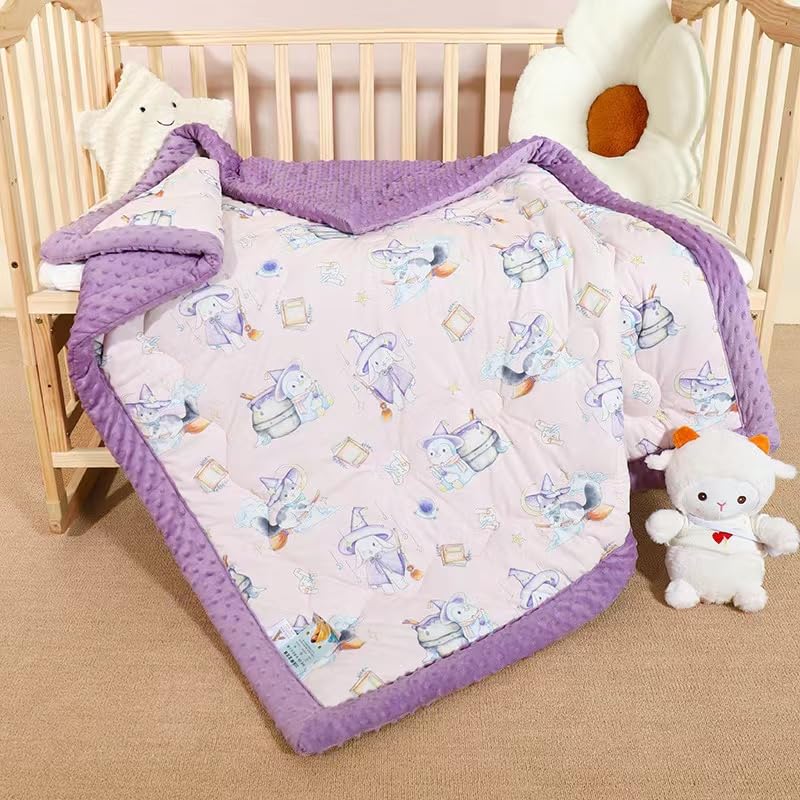 Image of Baby Comforter 40 inchx40 inch, Lightweight Down Alternative Quilted Blanket for Pack n Play, Bassinet & Crib, Soft Minky Dots Toddler Quilt, Portable Travel Size for Daycare