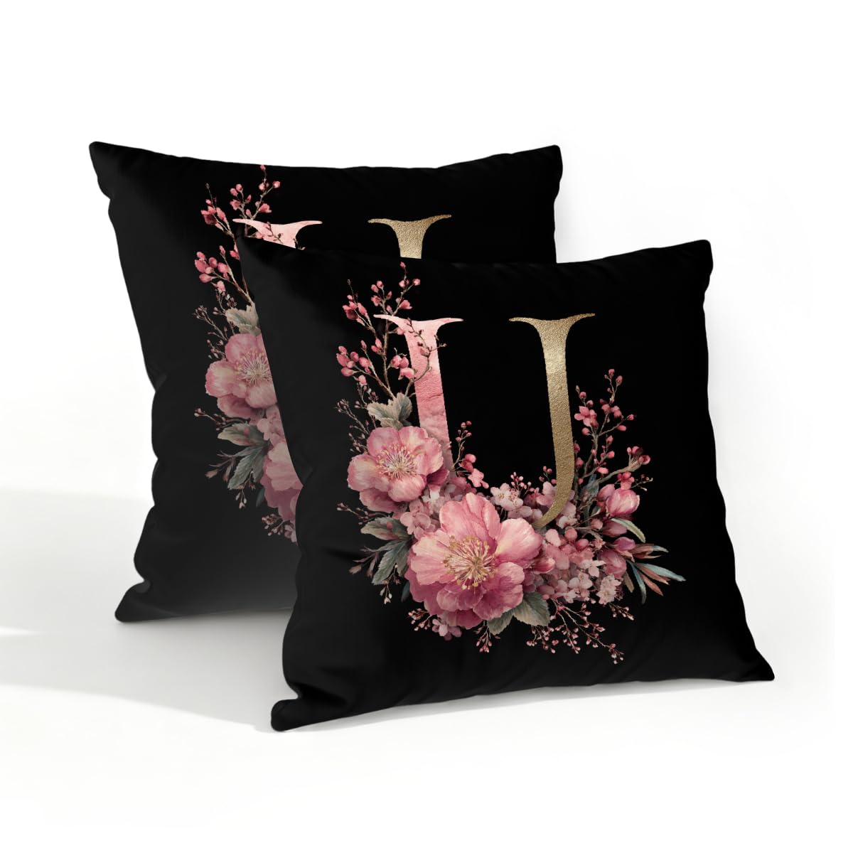 Outdoor Pillow Covers Waterproof Pillowcases 18x18in Set of 2 Boho Flower Alphabet U Decorative Throw Cushion Case for Couch Sofa Garden Patio Furniture
