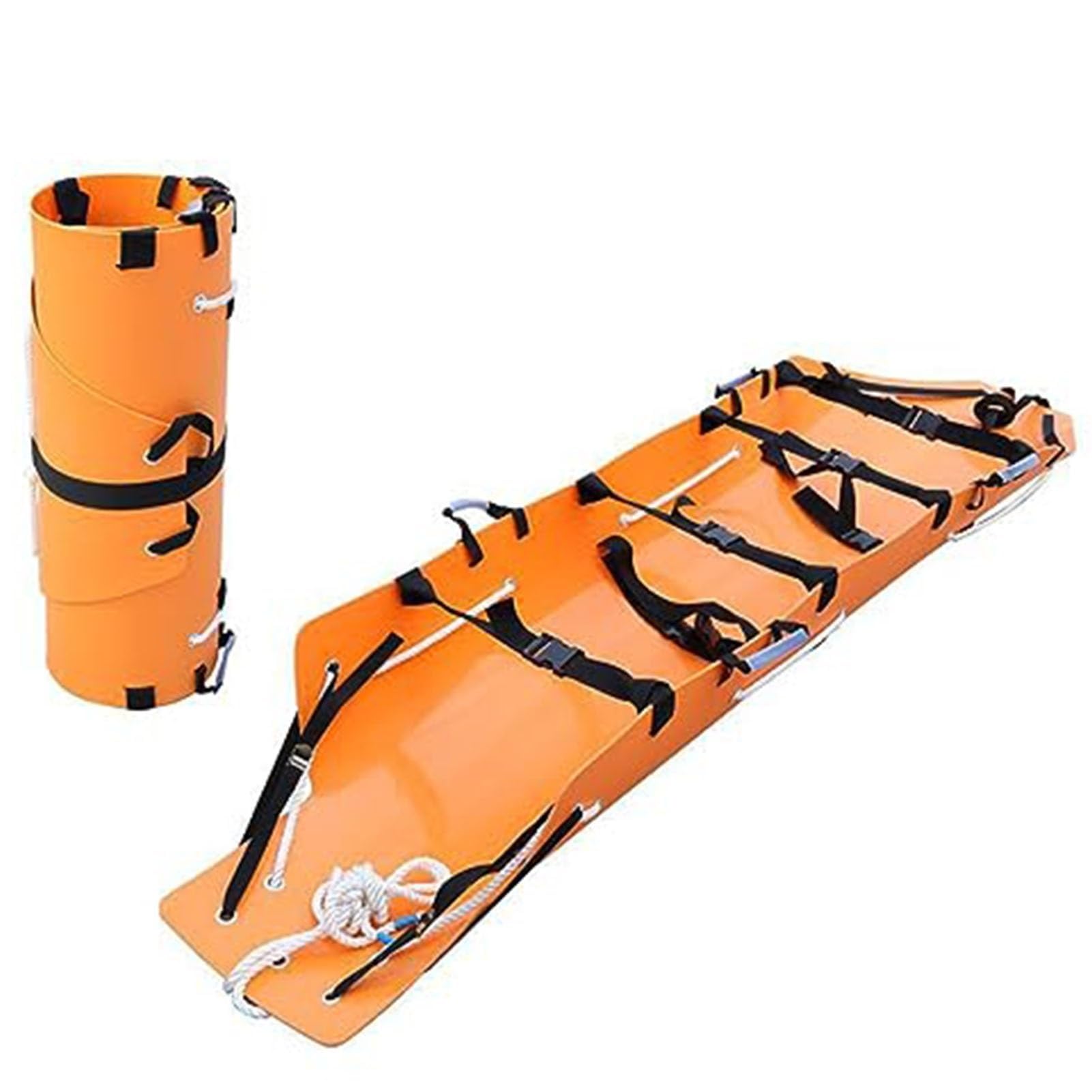 SGKOMN Portable Folding Stretcher, Folding Medical Stretcher, Lightweight Stretcher with Nylon Ropes, Emergency Litter Stretcher Emergency Back Stretcher for Patient Transfer, Orange