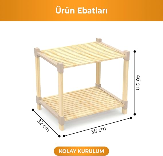 FIX-2015 Masif Ahşap 2 Katlı Çok Amaçlı Açık Raf – Sehpa, Organizer, Kitaplık, İskandinav Stil, Konsol Depolama ve Bitki Standı, Komodin, Salon, Mutfak, Banyo, Yatak Odası