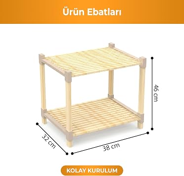 FIX-2015 Masif Ahşap 2 Katlı Çok Amaçlı Açık Raf – Sehpa, Organizer, Kitaplık, İskandinav Stil, Konsol Depolama ve Bitki Standı, Komodin, Salon, Mutfak, Banyo, Yatak Odası