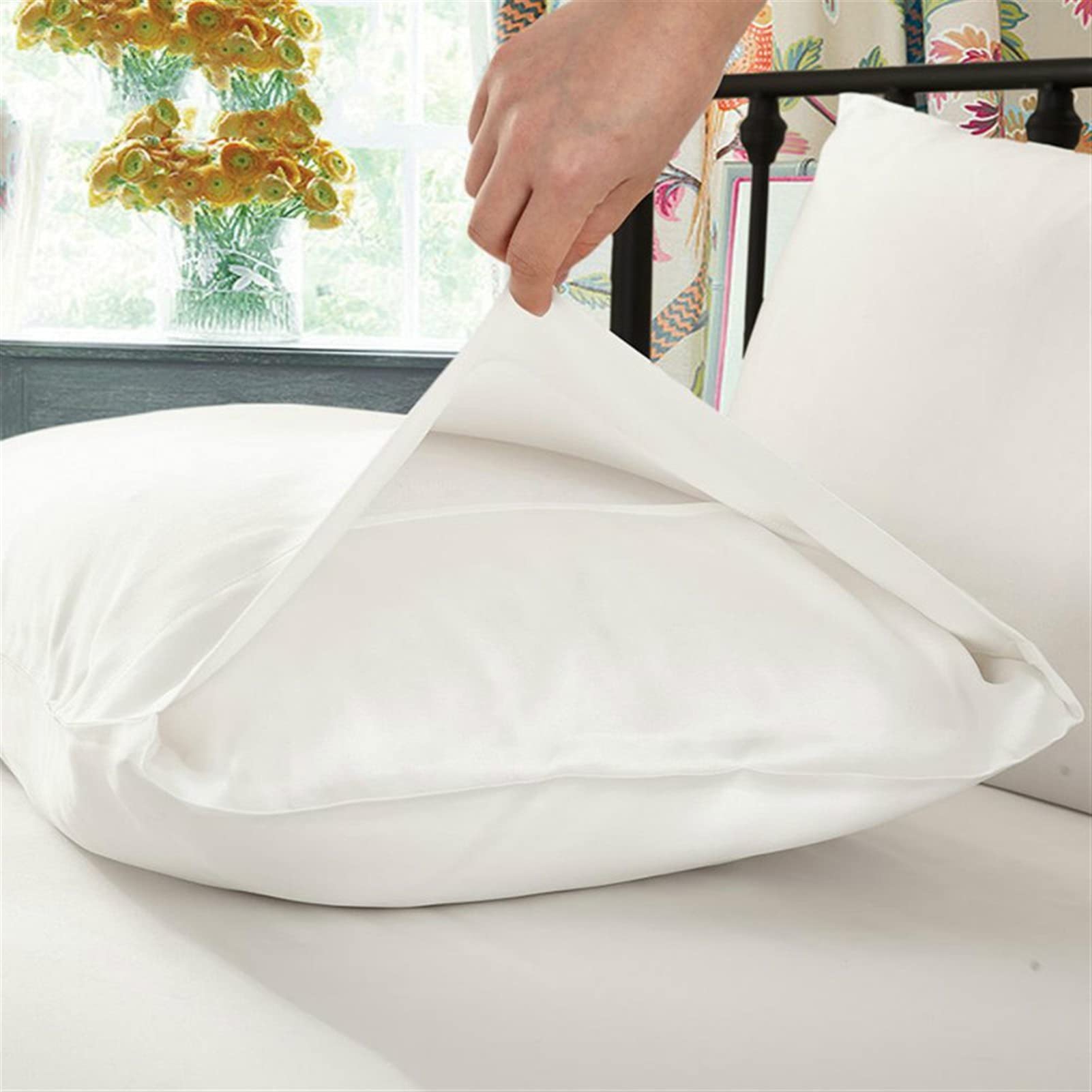 Federe in Raso per Capelli e Pelle, Federa for Letto Naturale for Capelli e Pelle di Lusso 1 Confezione(White,40x80cm)