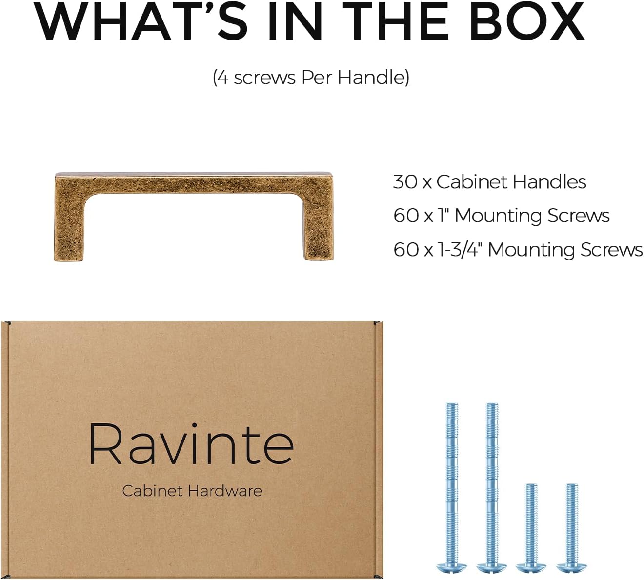Ravinte 30 Pack Solid 3 Inch Kitchen Square Cabinet Handles Antique Brass Pulls Drawer Pulls Kitchen Cabinet Hardware Handles