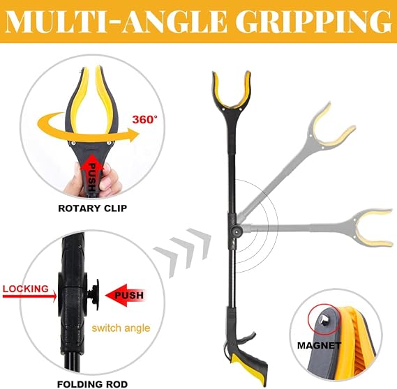 Fish Tank Accessories - 31 Aquarium Tweezers Grabber for Aquarium Landscaping Decoration Grab and Place Garbage Cleanup Foldable Gripper Multi-Function Mobility Aid Reaching Assist Tool(Yellow)