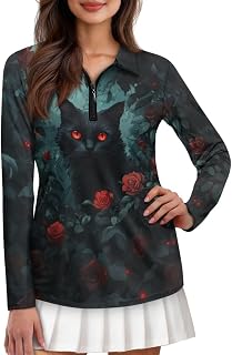 Womens Long Sleeve Polo Shirts with Collar Golf Pullover Tennis Golf Tops Half Zip Shirts S-2XL