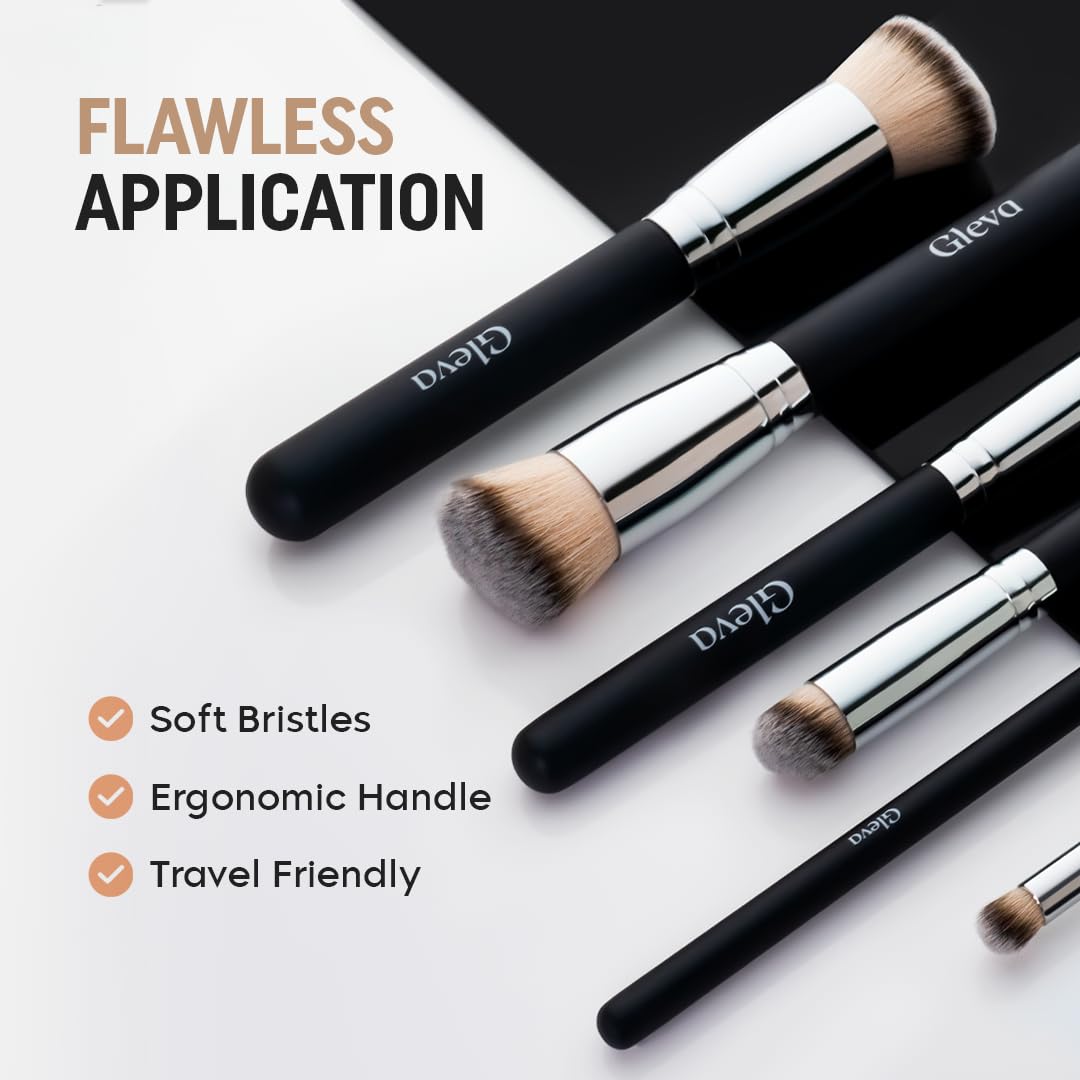 Gleva 3 Pcs Foundation Concealer Brushes Set, Under Eye Mini Angled Brush, Nose Contour Brush, Small Makeup Foundation Brushes Blending Liquid Cream Or Flawless Powder Cosmetics Buffing Kabuki Brushes 1