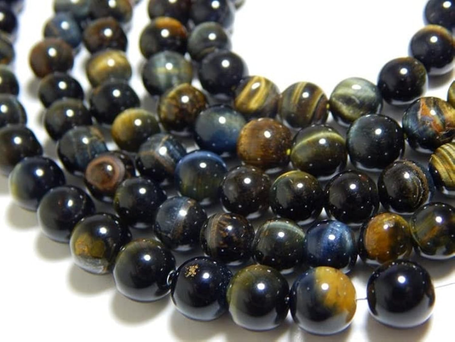 Perles oeil de tigre noir 8mm LKBEADS pour création de bijoux DIY fil de 33cm