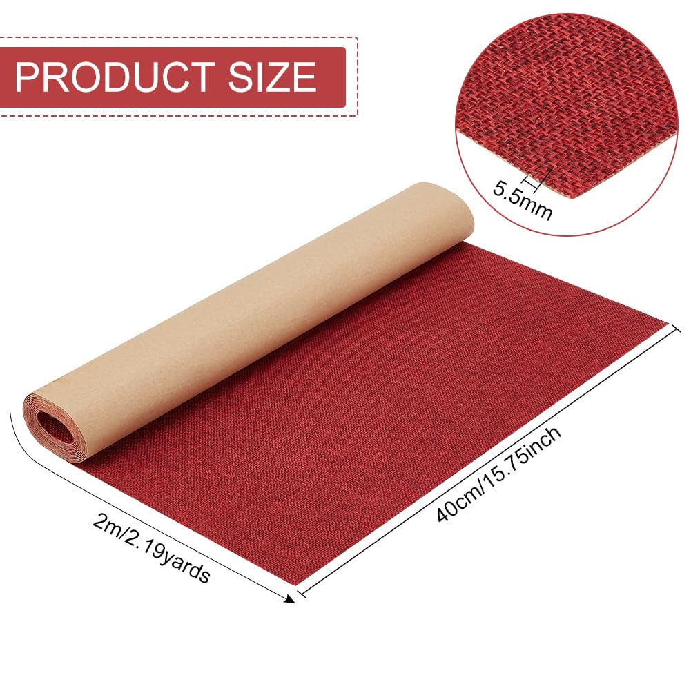 BENECREAT 2m Da Toppe Autoadesive In Tessuto di Lino, Kit di Riparazione per Divano In Tessuto Resistente Da 40 cm, Grandi Toppe In Lino Fai Da Te per Tappezzeria, Sedia Da Ufficio,Rosso Scuro
