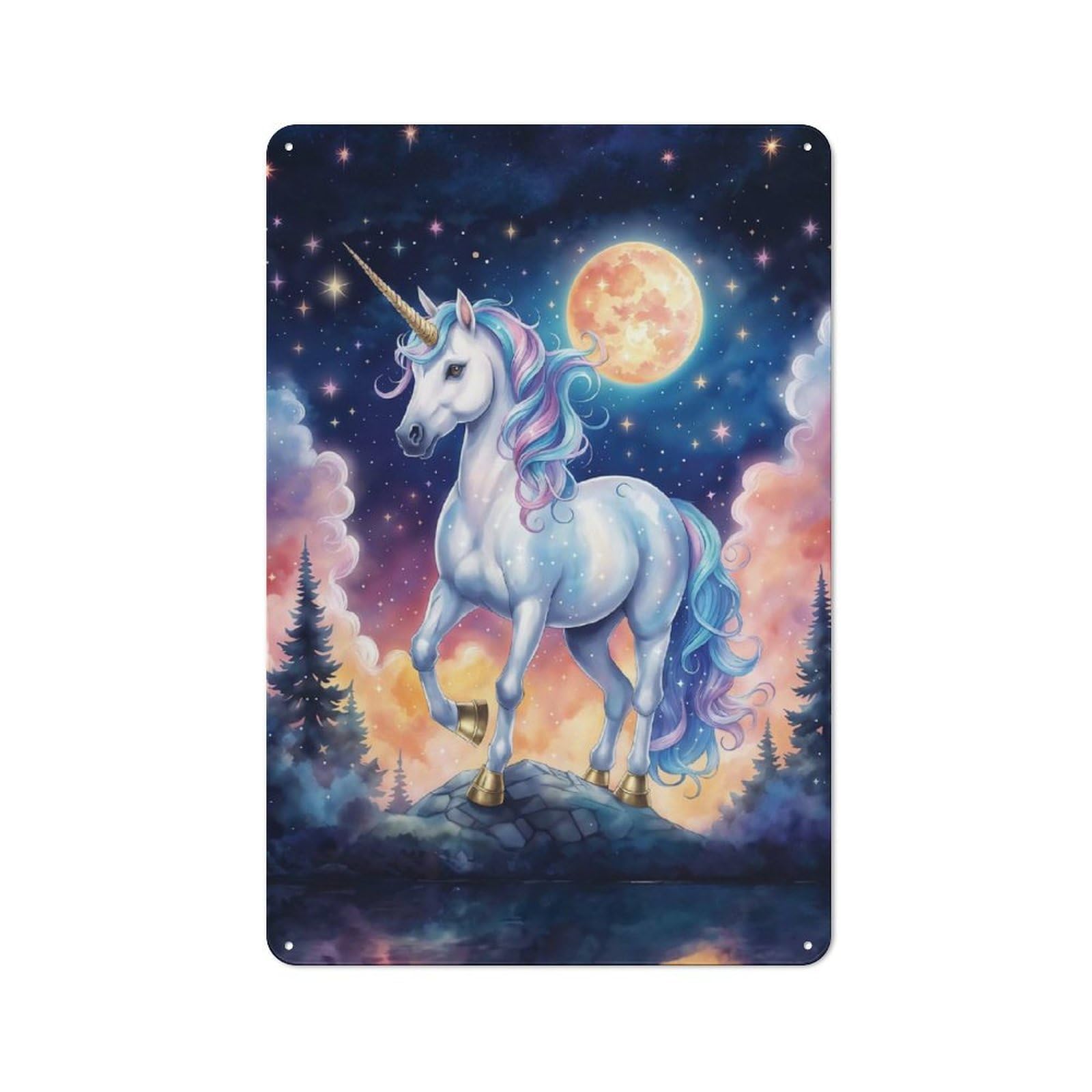 Junmoney Magical Unicorn Under The Moonlight Shed Metal Sign With Design 30X20cm, Outdoor Room Utility Space Decor For Greenhouse, Garden Room, Cafe Or Entryway