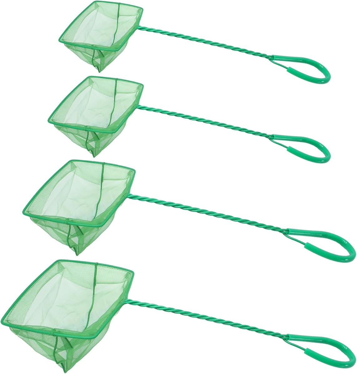 Aquarium Fish Net, 4 Pack, 4 Sizes (3in, 4in, 5in, 6in) | Quick Catch, Mesh Nylon, Square Fish Nets, With Handle