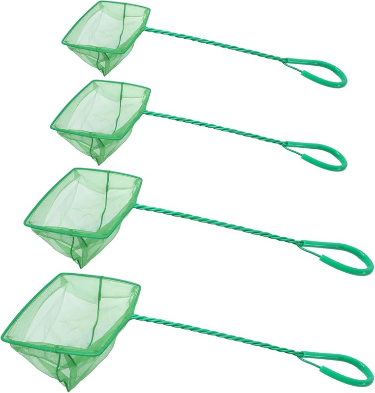 Aquarium Fish Net, 4 Pack, 4 Sizes (3in, 4in, 5in, 6in) | Quick Catch, Mesh Nylon, Square Fish Nets, With Handle