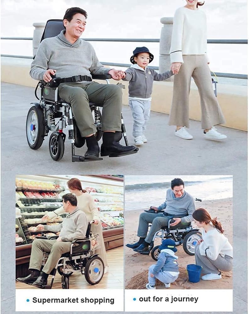 Silla de Ruedas Eléctrica Plegable Ligera y Portátil con Mando a Distancia, Capacidad 150KG, Doble Modo Manual/Eléctrico, Respaldo Ajustable - Batería de Litio 24V, Autonomía 25KM, Motor 250W