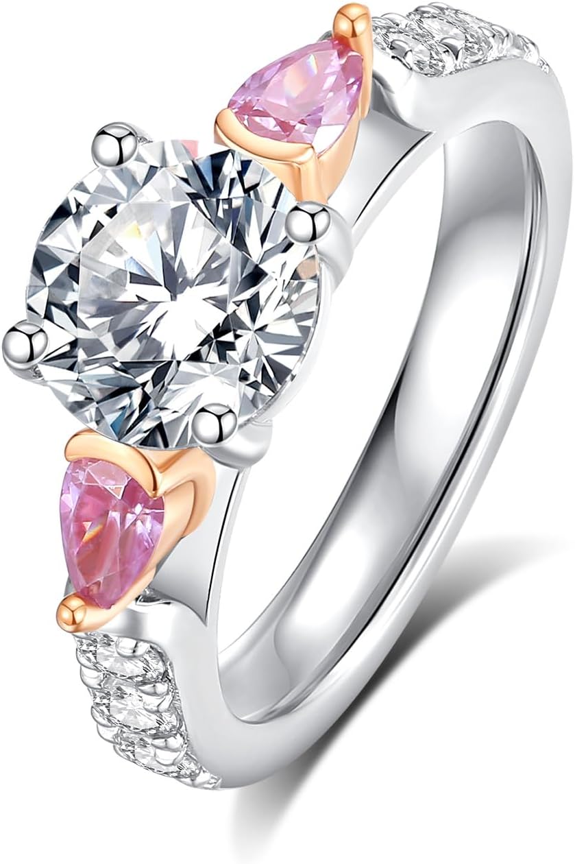 2CT Moissanite Engagement Ring for Women D Color VVS1 Eternity red Moissanite round Cut S925 Sterling Silver Plated 18k White Gold Wedding Promise Anniversary Engagement Ring
