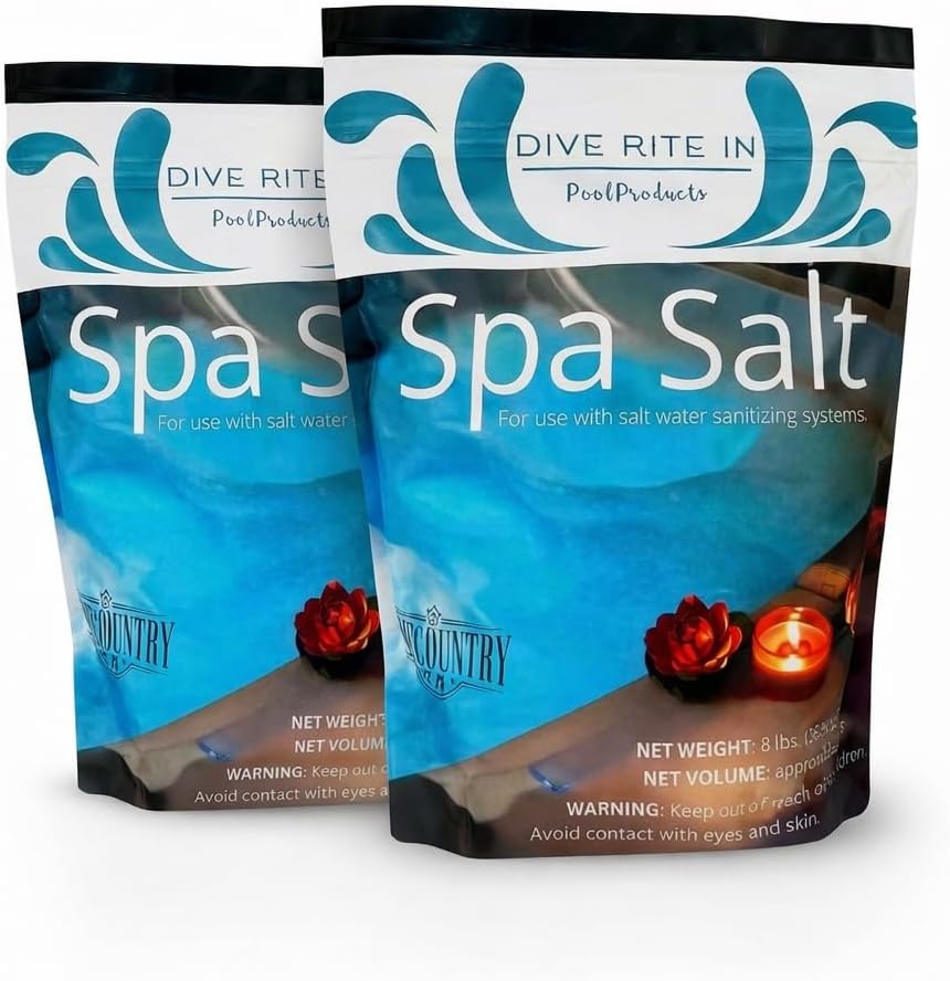 Dive Rite in Hot Tub Salt and Spa Salt for All Salt Water Sanitizing Systems and Chlorine Generators Including Hotspring, Caldera, and Chloromatic - 8 Pounds, 2 Pack