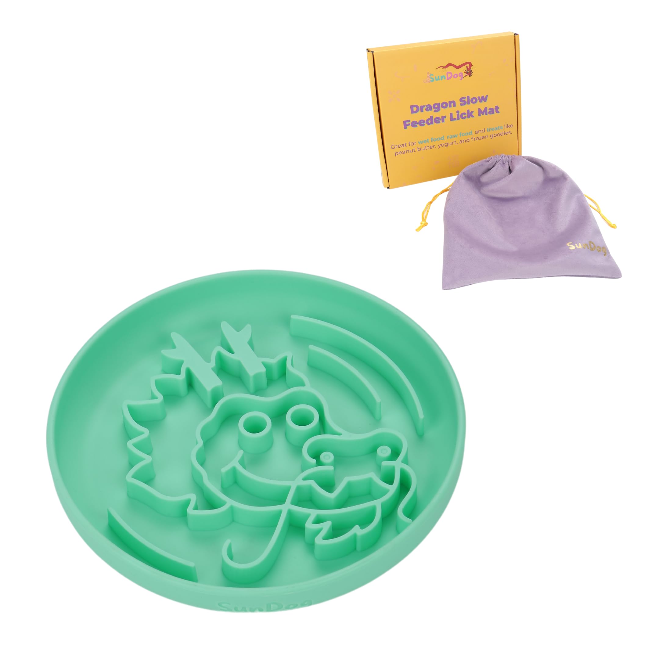 SunDog Year of Dragon Slow Feeder Bowl - Silicone Puzzle Bowl & Lick Mat with Suction for Dog & Cat. Slow Eating, Boredom Reducer, Dog Treat Mat Perfect for Gifting - Exclusive SunDog Design