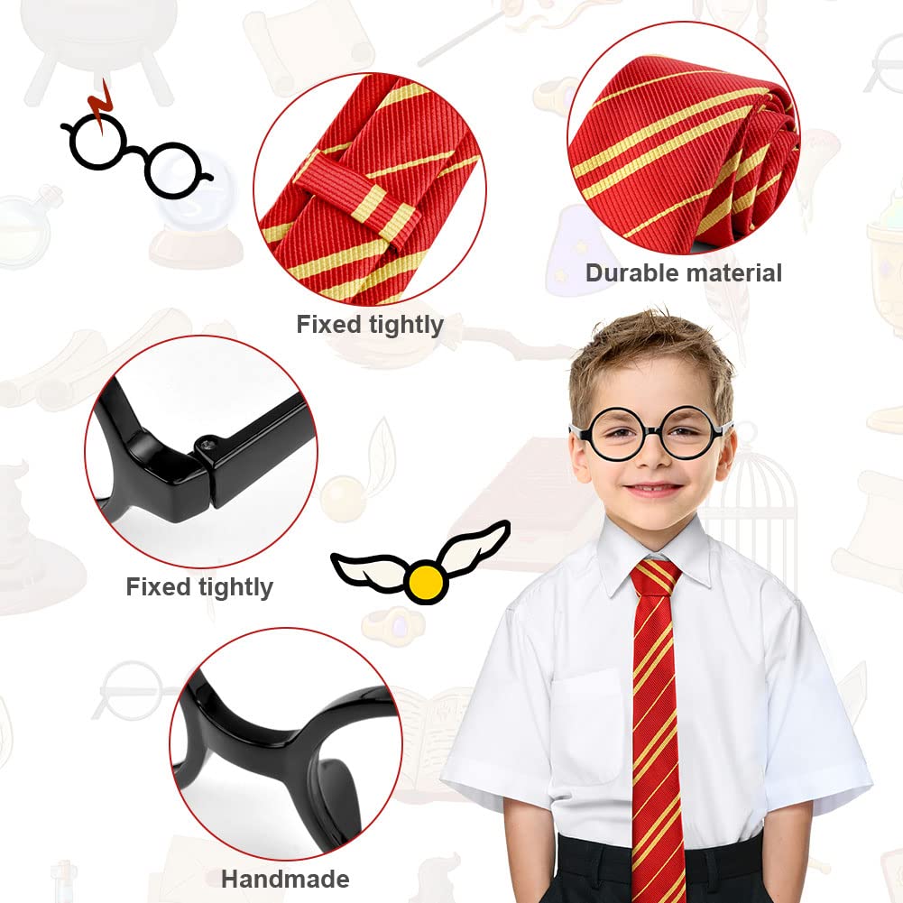 Aomig Mago Costume Cravatta, Halloween Occhiali Neri Rotondi Plastica Occhiali Senza Lenti, Accessori per Costumi da Mago per Bambino Adulto