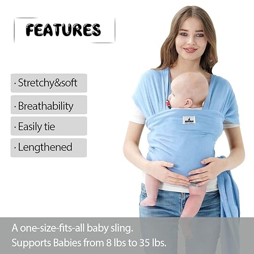 Miniatura 3 de Fular Portabebés, Portabebés Jeroray, Portabebés Infantil Manos Libres, Ligero, Transpirable, Suavidad, Azul Bebé Azul bebé,Gris claro,Gris